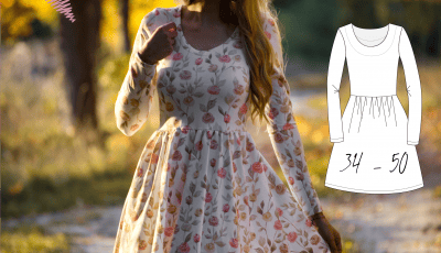 Das AnniNanni Ballerinakleid – ein Schnittmuster für ein flexibles Jerseykleid mit vielseitigen Designoptionen. Perfekt für alle Gelegenheiten, Größen 34–50, inklusive A0, A4 und Beamerdatei